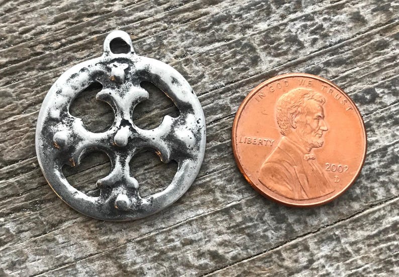 Ancient Circle Cross Charm, Cross Coin Token, Silver Religious Cross, Antiqued Silver Charm, Christian Jewelry Making Supplies, PW-6055 image 7