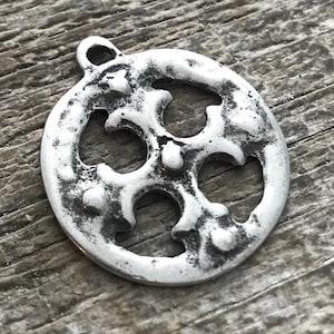 Ancient Circle Cross Charm, Cross Coin Token, Silver Religious Cross, Antiqued Silver Charm, Christian Jewelry Making Supplies, PW-6055 image 1