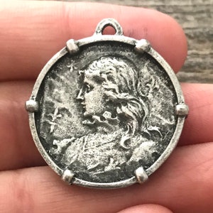 Christopher Charm Coin Pendant 17mm 14k Gold Filled Round Saint St Saint Patron Catholic Protection Pendant Sterling Silver
