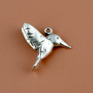 Small Hummingbird Charm, Silver Bird Pendant, Jewelry Making Supplies, SL-6360