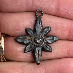 Hammered Flower Charm, Antiqued Rustic Brown Pendant for Jewelry, BR-6086