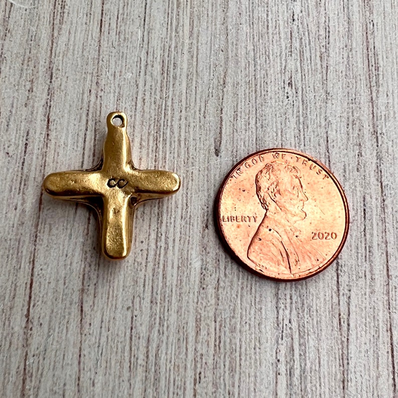Small Smooth Rounded Cross Charm, Gold Modern Pendant, Jewelry Making Carsons Cove GL-6242 image 6