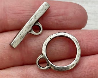Modern Organic Toggle Clasp, Antiqued Silver Pewter Closure, Artisan Necklace Bracelet Components Findings, Medium to Large PW-6150
