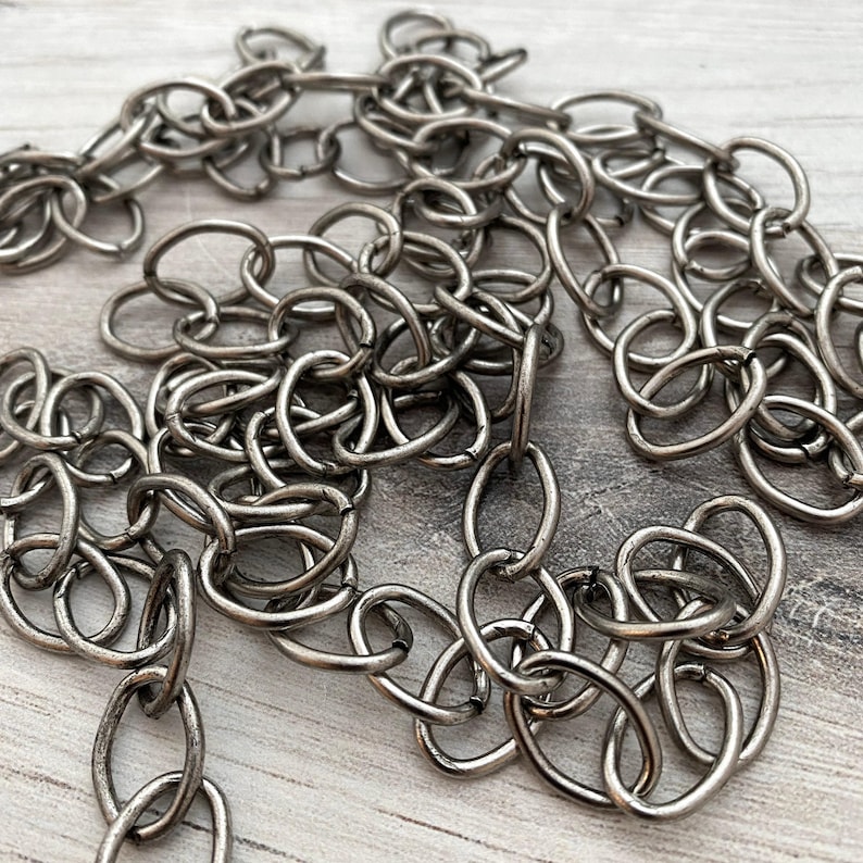 Antieke zilveren ketting, grote ovale kabelschakels, bulkketting te voet, ketting, armband maken, PW-2016 afbeelding 5
