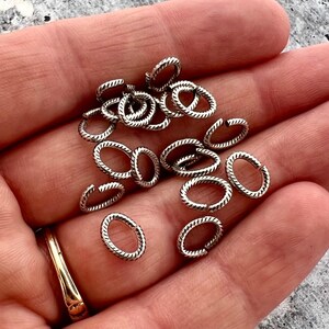 6x8mm Oval Antiqued Silver Jump Rings, Textured Brass Jump Rings, 20 rings, PW-6393