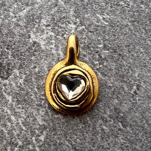 Small Heart Crystal Rhinestone Charm, Antiqued Gold Artisan Pendant for Jewelry, GL-6432 image 4