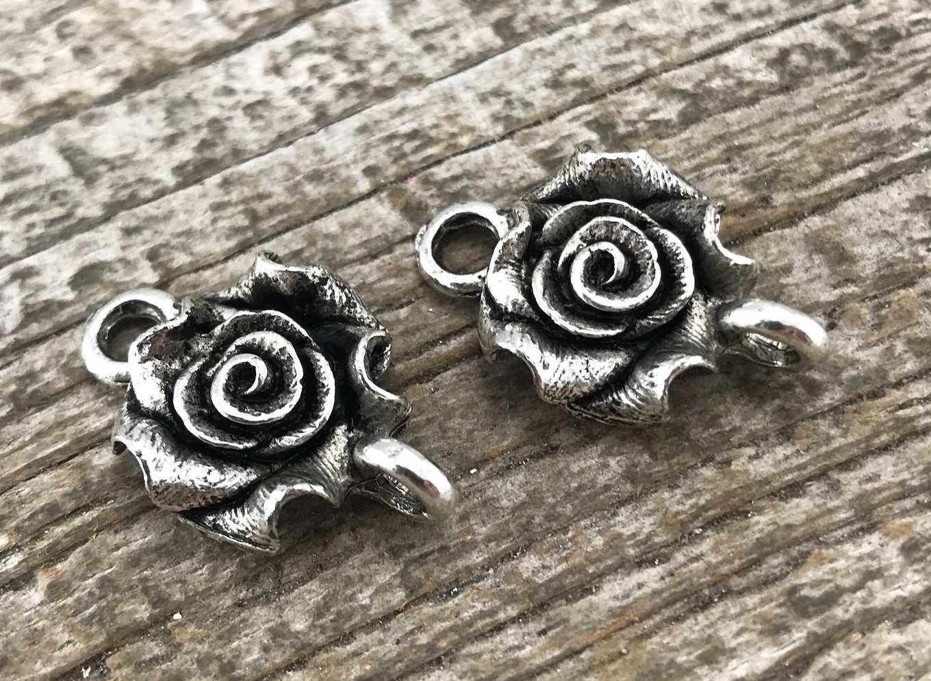 2 Rose Connector Silver Connector Metal Rose Flower Etsy