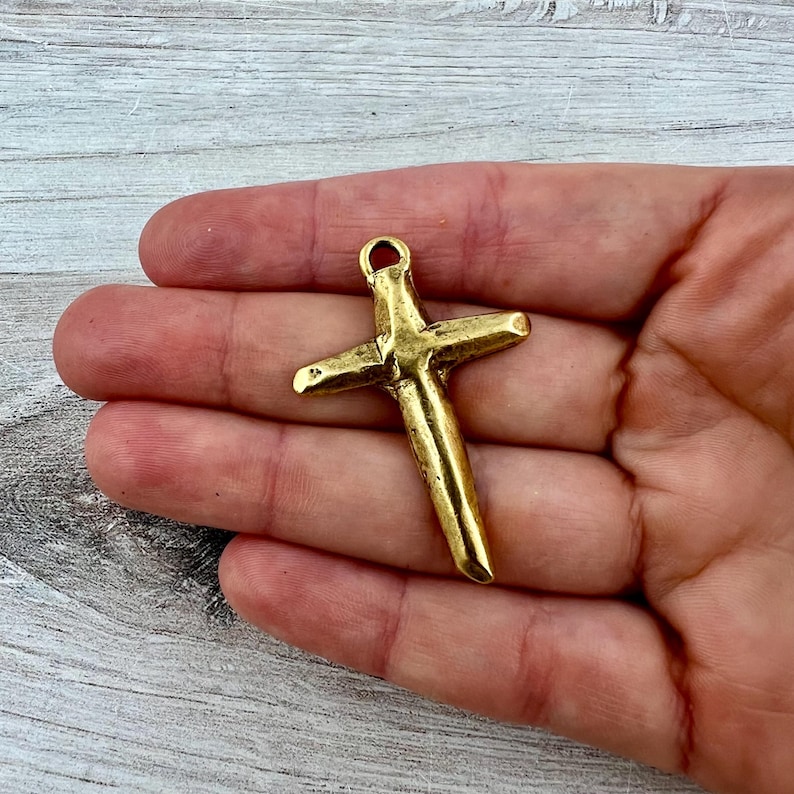 Rugged Hammered Cross Pendant, Gold Cross, Charm for Jewelry Making Supplies, GL-6329 image 7