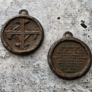 Gesoldeerde sereniteit gebedsmunt, zakkruis bedel, soberheid token, verouderd rustiek bruin religieus christelijk, herensieraden, BR-6090