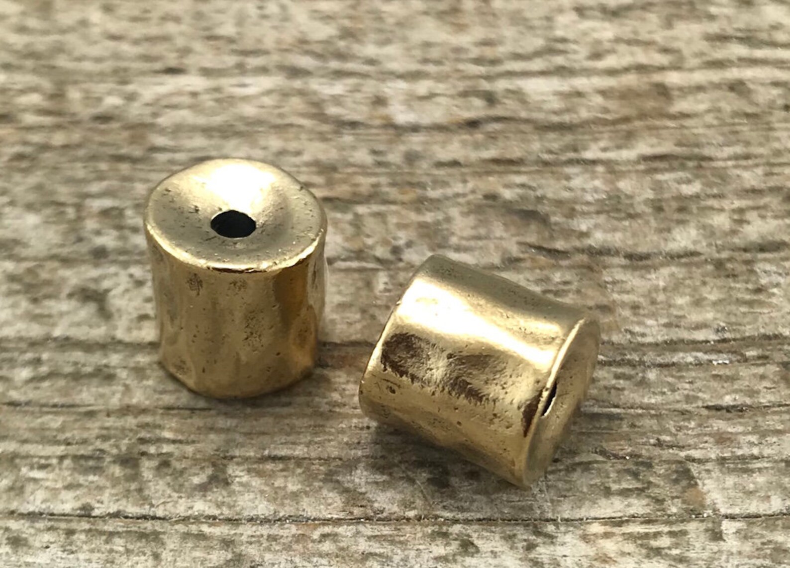 2 Gold Beads Tube Bead Leather Bead Slider Bead Leather Etsy