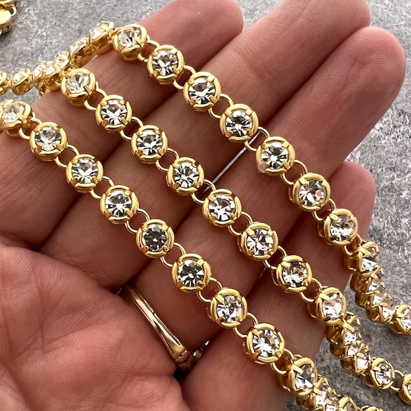 Gold Small Crystal, Chunky Rhinestone Chain Chain by the Foot, Jewelry Supplies, GL-2053