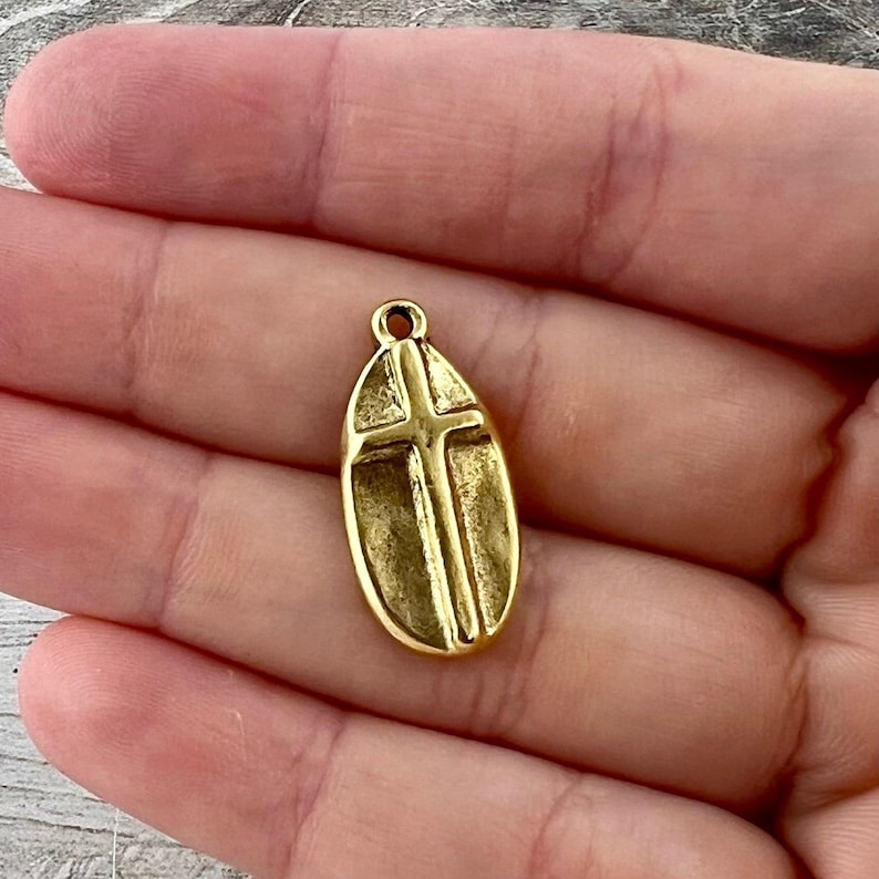 Oval Cross Charm, Gold Pendant, Artisan Jewelry Findings, GL-6309 image 3