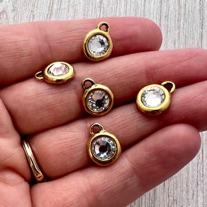 Crystal Clear Rhinestone, Small Gold Charm, Jewelry Making Artisan Findings, GL-6428