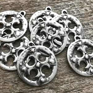 Ancient Circle Cross Charm, Cross Coin Token, Silver Religious Cross, Antiqued Silver Charm, Christian Jewelry Making Supplies, PW-6055 image 6