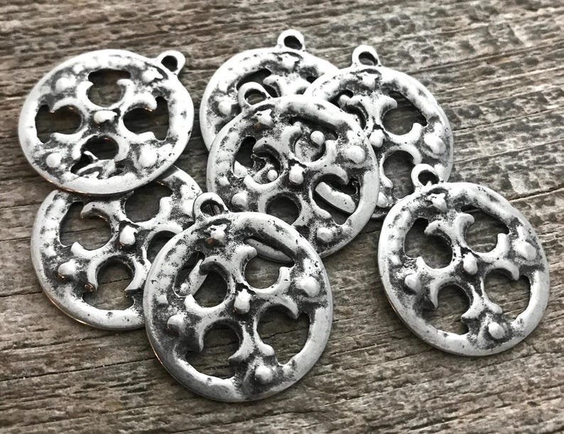 Ancient Circle Cross Charm, Cross Coin Token, Silver Religious Cross, Antiqued Silver Charm, Christian Jewelry Making Supplies, PW-6055 image 6