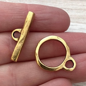 Modern Organic Toggle Clasp, Antiqued Gold Closure, Artisan Necklace Bracelet Components Findings, Medium to Large GL-6150