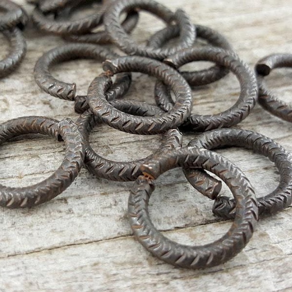 16 mm extra große rustikale braune Biegeringe, dicker strukturierter Biegering, Verbinder Links, Messing Biegering, 4 Ringe für Schmuck Versorgung, BR-3001