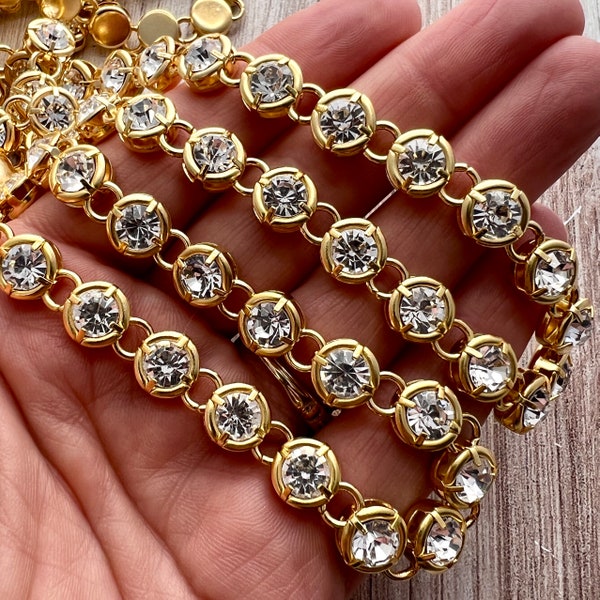 Chunky Gold Medium Size Crystal Rhinestone Chain Chain by the Foot, Jewelry Supplies, GL-2050