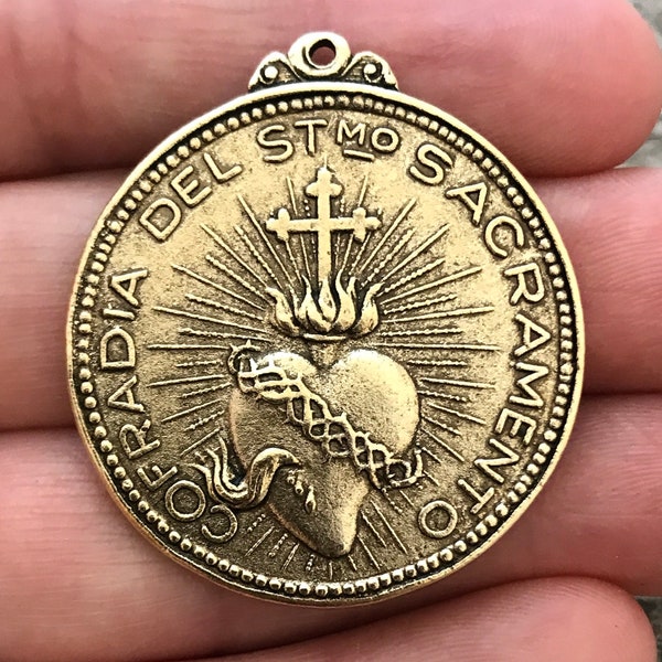 Sacred Heart Pendant, St. Augustine, Antiqued Gold Medal Pendant, Catholic Christian Jewelry, GL-6064