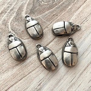 Scarab Beetle Charm, Antiqued Silver Pendant, Jewelry Supplies, PW-6176