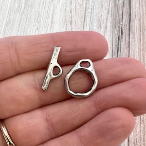 Small Organic Artisan Toggle Clasp, Antiqued Silver Clasp, Necklace Closure, PW-6228