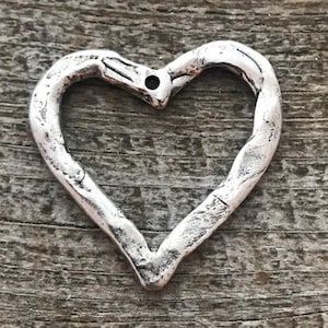 Heart Pendant, Silver Large Open Heart, Heart Love Charm, Ornament, Hammered, Jewelry Supplies, Carson's Cove, SL-6024