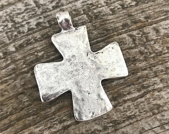 Colgante de cruz, cruz de plata, cruz martillada, cruz de cuero, cruz religiosa, dije de cruz, artículos de joyería, SL-6138