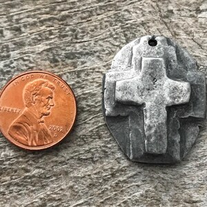 Hammered Artisan Oval Cross Pendant, Antiqued Silver Cross, Leather Pendant, Religious Jewelry, Cross Charm, PW-6080 image 5