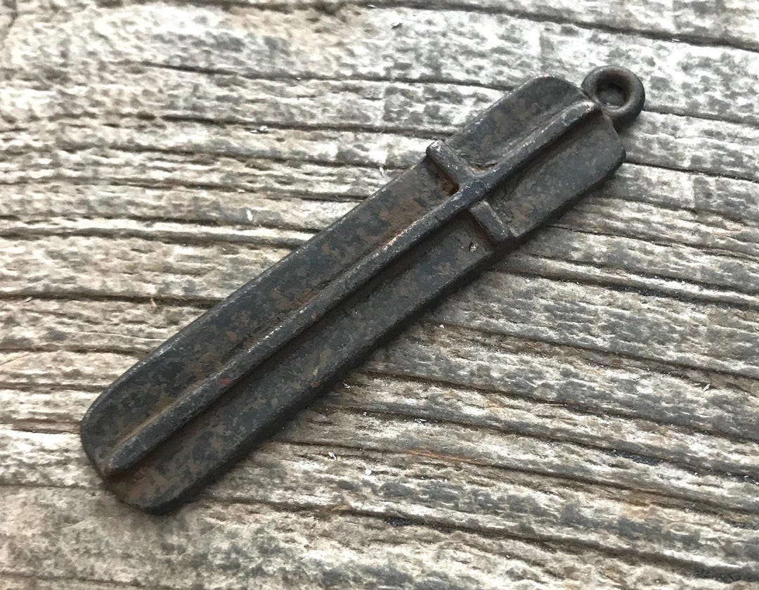 Large Brown Cross Pendant, Long Skinny Modern Bar Rectangle Cross ...