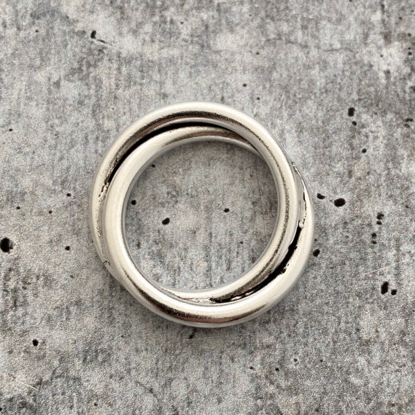 Double Ring Connector Link, Eternity Hoop Charm Holder, Leather Connector, Large Silver Circle, SL-6197