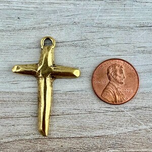 Rugged Hammered Cross Pendant, Gold Cross, Charm for Jewelry Making Supplies, GL-6329 image 8