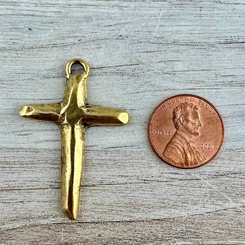 Rugged Hammered Cross Pendant, Gold Cross, Charm for Jewelry Making Supplies, GL-6329 image 8