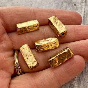 Organic Rectangle Artisan Tube Spacer Bead, Antiqued Gold Finding, Jewelry Components Supplies, GL-6114