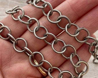 Large Textured Etched Chain, Circle Cable Bulk Chain By Foot, Silver Necklace Bracelet Jewelry Making PW-2019