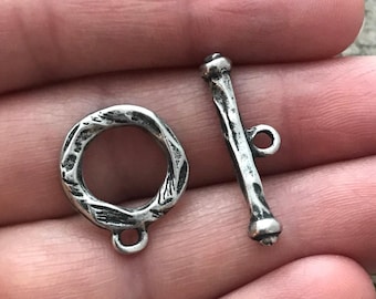 Textured Hammered Toggle Clasp, Antiqued Silver Clasp, Closure, Necklace Clasp Closure, PW-6108