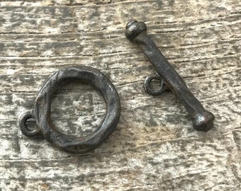 Textured Toggle Clasp, Rustic Brown Clasp, Closure, Antiqued Clasp, Necklace Clasp Closure, BR-6108