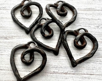 Artisan Heart Pendant, Antiqued Brown Open Loop Organic Heart, Whimsical Love Charm Pendant BR-6251