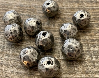 Large Hammered Artisan Ball Bead, Antiqued Silver Finding, Jewelry Components Supplies, PW-6106