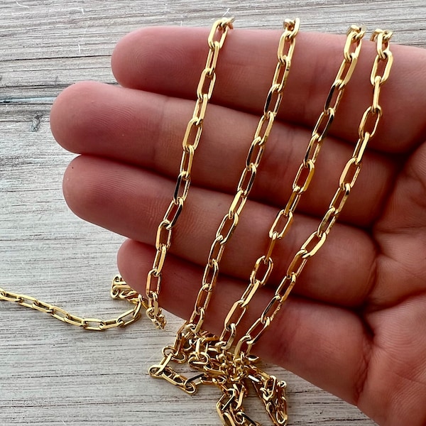 Gold Minimalist Clip Chain by the Foot, Delicate Soldered Chain 7x3mm, Jewelry Supplies, GL-2055