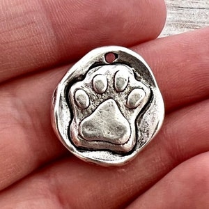 Dog Paw Charm, Cat Paw, Antiqued Silver Wax Seal Pendant, Pet Jewelry, SL-6215
