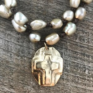Hammered Artisan Oval Cross Pendant, Antiqued Silver Cross, Leather Pendant, Religious Jewelry, Cross Charm, PW-6080 image 7