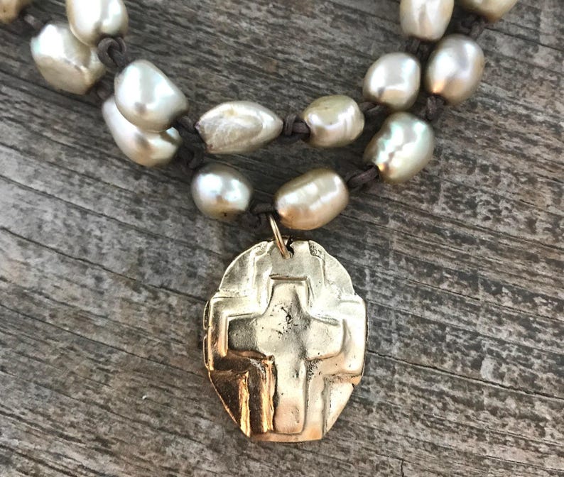 Hammered Artisan Oval Cross Pendant, Antiqued Silver Cross, Leather Pendant, Religious Jewelry, Cross Charm, PW-6080 image 7