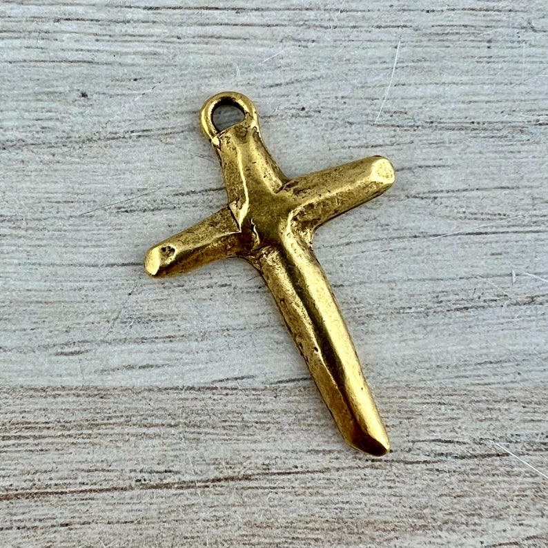 Rugged Hammered Cross Pendant, Gold Cross, Charm for Jewelry Making Supplies, GL-6329 image 3