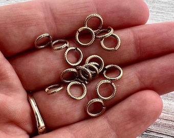 7mm Textured Antiqued Gold Jump Rings, Brass Round Connector Links, 20 rings, GL-6394