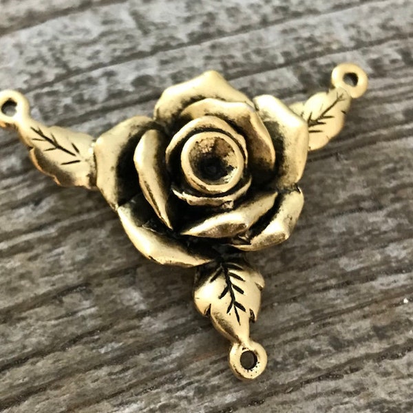 Rose Connector, Rosary Centerpiece, Gold Rose, Flower Pendant, Catholic Jewelry, Jewelry Supplies, Jewelry for Women, GL-6023