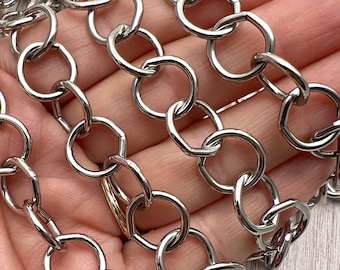 Large Smooth Chunky Chain, Circle Cable Bulk Chain By Foot, Silver Necklace Bracelet Jewelry Making PW-2043