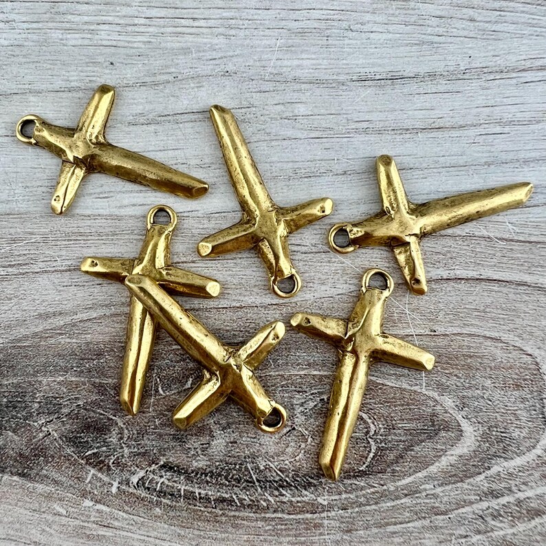 Rugged Hammered Cross Pendant, Gold Cross, Charm for Jewelry Making Supplies, GL-6329 image 5