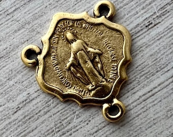 Centro de mesa con Medalla Milagrosa, conector para rosario religioso católico, oro antiguo, dije en forma de diamante, suministros de joyería, GL-6256