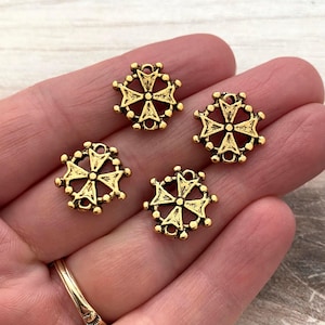 4 Cross Connector, French Huguenot Cross, Antiqued Gold Small Cross Charm, Carsons Cove, GL-6132