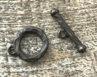 Textured Toggle Clasp, Rustic Brown Clasp, Closure, Antiqued Clasp, Necklace Clasp Closure, BR-6108